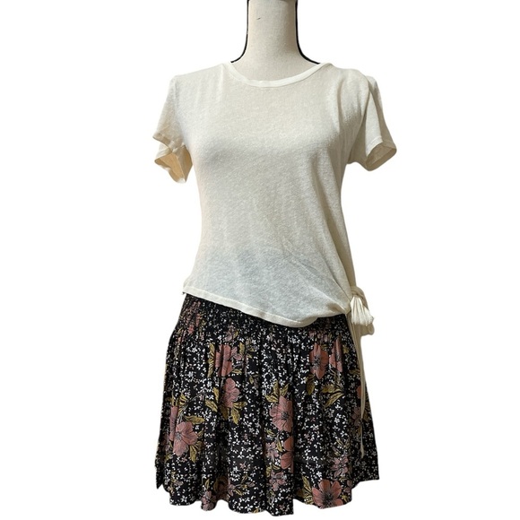 Zadig & Voltaire Silk Smocked Waist Mini Skirt Jesse Print in Noir Sz. Small - Picture 3 of 11
